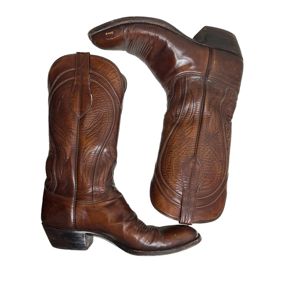 Vtg LUCCHESE 2083 Mahogany Cowgirl boots USA Sz 11C Excellent condition - Picture 1 of 16